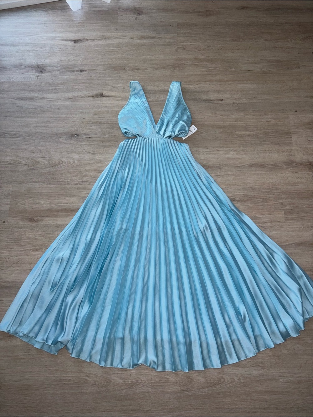 Abercrombie & Fitch Light Blue Pleated V-Neck Midi Dress